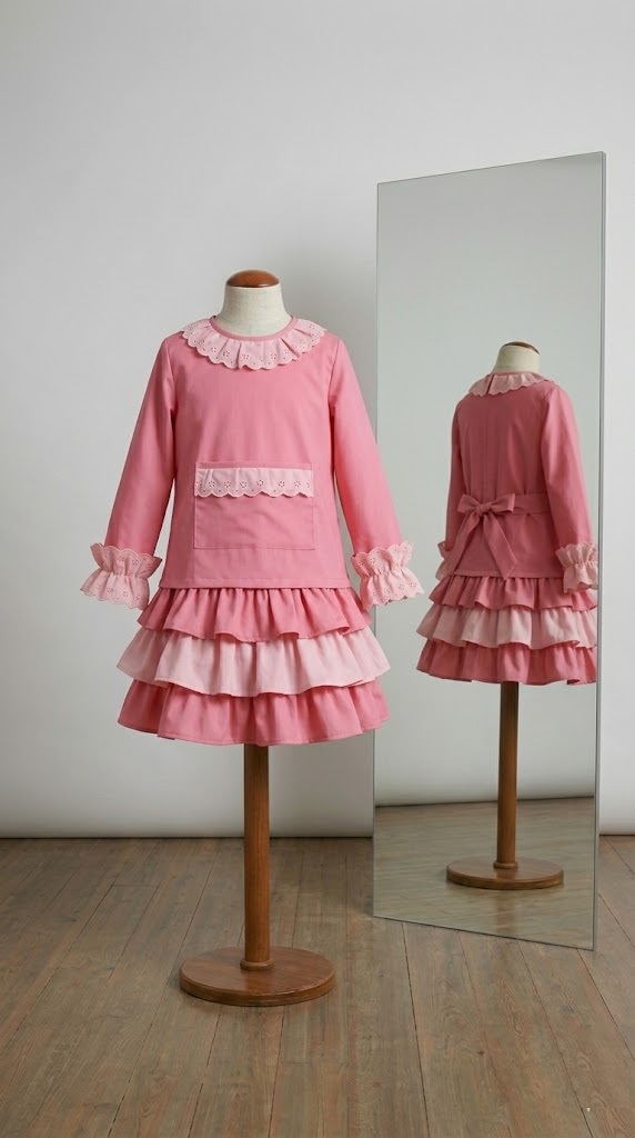 Vestido infantil rosa con volantes confeccionado artesanalmente